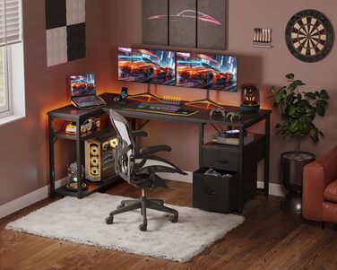 Ігровий кутовий стіл Coleshome з 2 шухлядами, 140×80 см, чорний