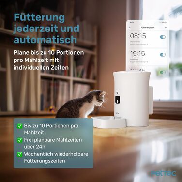 PetTec Pet Cam Buddy: Автоматичний годівниця з камерою для котів та собак, 8л, з Wi-Fi, App-керуванням, 2-Way аудіо, розпізнаванням гавкіту та нічним баченням