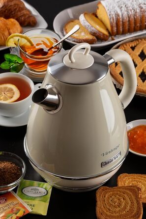 Ariete Vintage Electric Kettle 2869 - 1.7L Stainless Steel Retro Kettle with Water Level Window, Cordless 360° Base, Auto Shut-Off, Tea Infuser, 2000W (Beige)