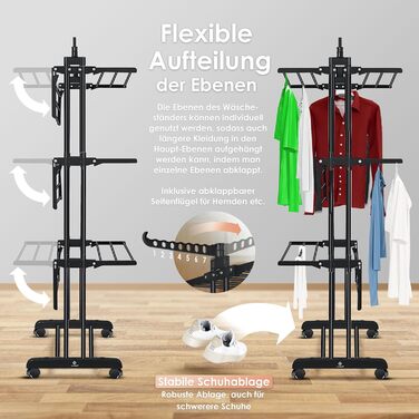 Кесер® Сушилка для білизни з колесами - тур-модель, 4 яруси, 2 обертові крила, 6 розкладних рівнів, білий/антрацит (чорний)