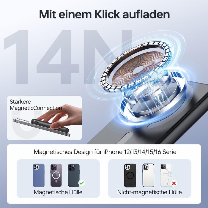 Powerbank MagSafe 12000mAh з LED-дисплеєм, 22.5W PD, USB-A вихід, Type-C вхід/вихід, чорний