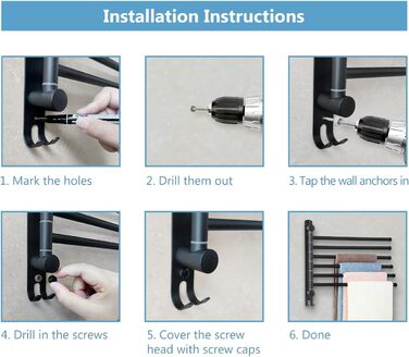 Тримач для рушників JSVER з нержавіючої сталі, 6-ти секційний, поворотний, чорний, 34 см