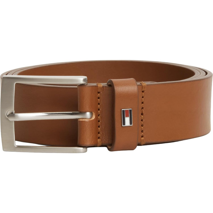 Шкіряний чоловічий ремінь Tommy Hilfiger Adan, 3.5 см, коричневий (коньячний)