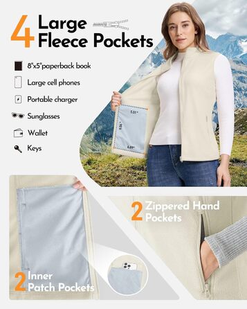 Жіноча флісова жилетка Outdoor Ventures - тепла, безрукавка для спорту, туризму та відпочинку (Wollweiß, XS)