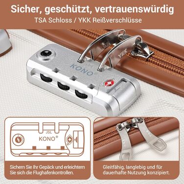 Чемодан-валіза KONO з ABS+PC: легкий, з TSA-замком та 4 колесами, 65 см, кремовий