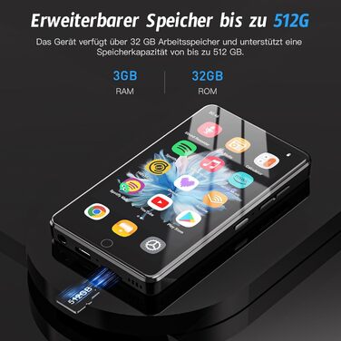 MP3 плеєр 32GB з Bluetooth та WiFi, Android 13, 4.02