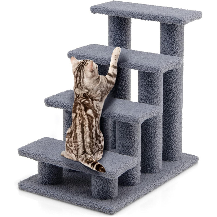 Сходинка для тварин GOPLUS: дерев'яна драбина-сходинка для котів та собак, котячий будиночок, кігтеточка, сірий колір