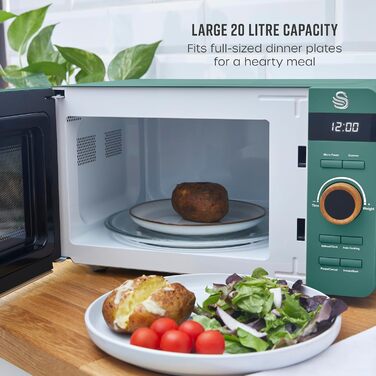 Мікрохвильова піч Swan Nordic SM22036LGREN 20 л з LED-дисплеєм, 6 режимів, зелена, 800 Вт