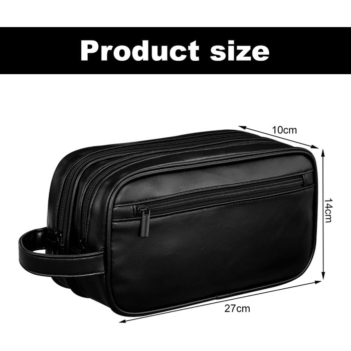 Чоловіча косметичка-рюкзак, чорна, з водовідштовхувального PU-шкіри, двошарова, з мокрим/сухим відділенням