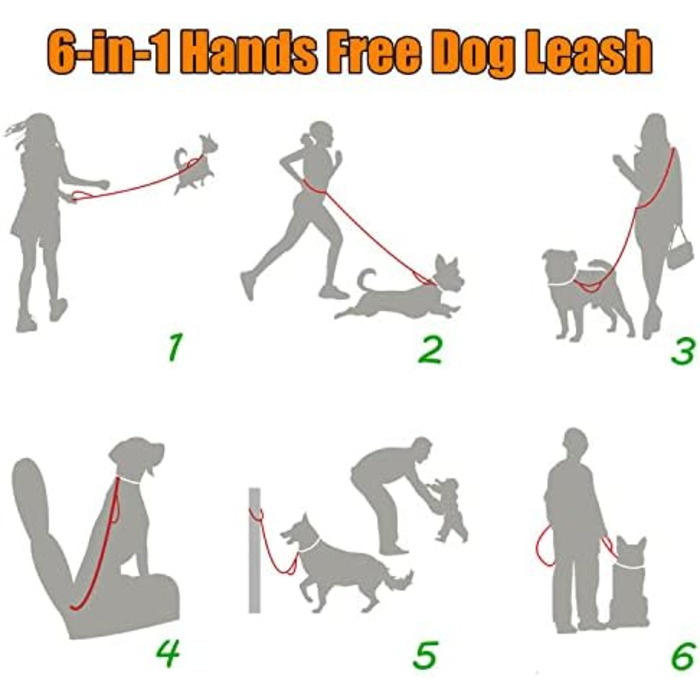 Поводок для собак YankMooM 6-в-1: багатофункціональний, регульований, з надійним амортизатором. Підходить для бігу, прогулянок, тренувань, поїздок в авто з собаками середніх та великих порід. Включає автомобільний ремінь безпеки (1,5 - 2,4 м)