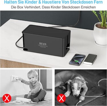 Блочок розеток BEVA з прихованими роз'ємами, 3680W/16A, захист від перенапруги 1050J, 2м кабель, 6 розеток + 3 USB-A + 1 USB-C (15W), з вимикачем, чорний