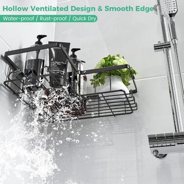 Дзеркальна поличка для душу без свердління, 2 шт. Органайзер для ванної кімнати з 8 гачками, швидковисихаюча поличка для душу, велика місткість, міцна підставка для шампуню (Чорний). 2 шт. Дзеркальна поличка для душу прямокутна (3 шт. куткова поличка для 