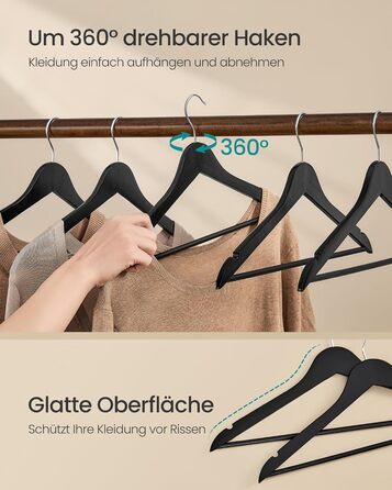 Плечики SONGMICS для одягу з дерева, набір 20 шт., тонкі, для сорочок та курток, з вирізами для плечей, поворотний гачок 360°, з натурального дерева берези, білий, CRW0W02