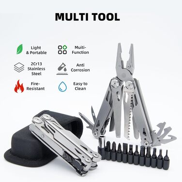 Мультитул преміум-класу 27-в-1: інструмент для кемпінгу, туризму та відпочинку на природі | З набором біт та зручною сумкою