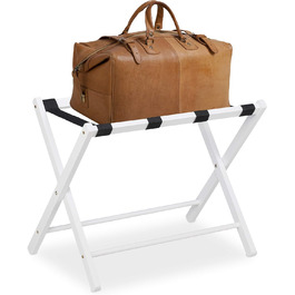 Relaxdays Folding Luggage Rack, Wooden Baggage Rack, HBT: 54.5 x 66 x 44 cm, Suitcase Stool for Hotel & Home, (White)