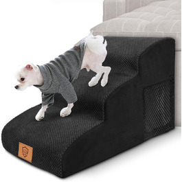 Myiosus Dog Stairs, 2 Steps Pet Stairs, Waterproof Dog Steps Made of Sponge, Non-Slip Dog Ramp for Sofa Bed, Washable Cover Dog Stairs, Portable Cat Stairs (Dog Stairs 3 Steps, Black)
