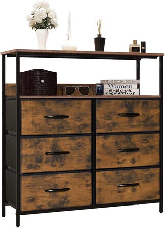 LYNCOHOME Chest of Drawers with Fabric Drawers, Sideboard Entryway Cabinet with 6 Fabric Drawers and Compartments, Drawer Unit Storage Furniture for Kitchen, Office, Bedroom