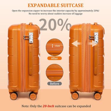 Чохол-валіза Sea Choice з поліпропілену, розширюваний, ручна поклажа, 4-х частинний набір, з TSA замком (Оранжевий)
