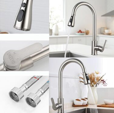 Кухонний змішувач з висувною лійкою та 3 режимами, з нержавіючої сталі, для кухні
