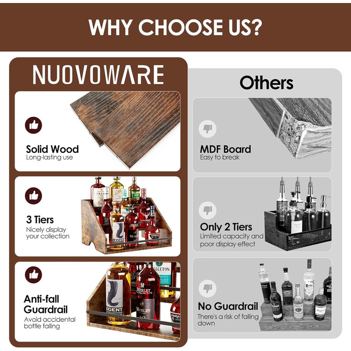 Nuovoware Schnapsflaschenregal, Bar Shelf for Schnapps Bottles, 3-Tier Schnapps Cabinet Wine Rack, 12-Bottle Bar Cabinet, Mini Bar Home Retro for Schnaps, Counter Wine Shelves, Bar Display, Wood