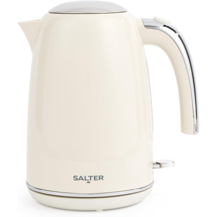 Електричний чайник Salter Retro Cream 1.7L з ретро-дизайном, 2.2 кВт, 360° обертання, фільтр від накипу, бездротовий, індикатор рівня води, захист від сухого кипіння, автоматичне вимкнення, кремовий колір