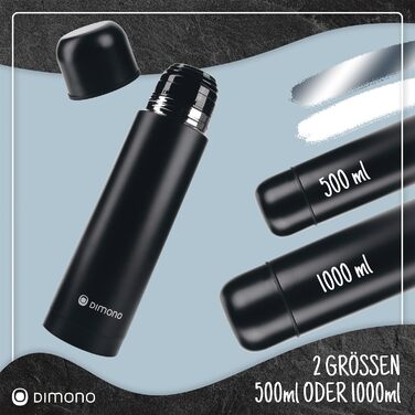 Термос з нержавіючої сталі з чашкою та щіткою; термос-каструля з подвійними стінками; не протікає, придатний для миття в посудомийній машині & BPA-free + щітка для чищення; зберігає напої гарячими та холодними (Чорний - 1000 мл)