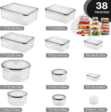 Набір контейнерів для зберігання YASHE SE-38PCS: 19 контейнерів та 19 кришок, BPA-Free, для кухні