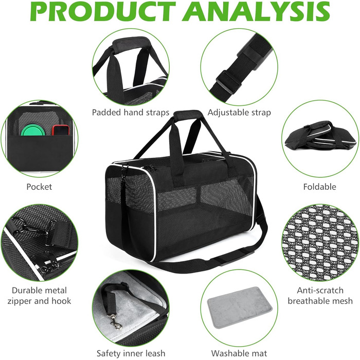 Транспортний бокс для котів Lannvan, до 6,5 кг, складаний, чорний (45x30x30 см)