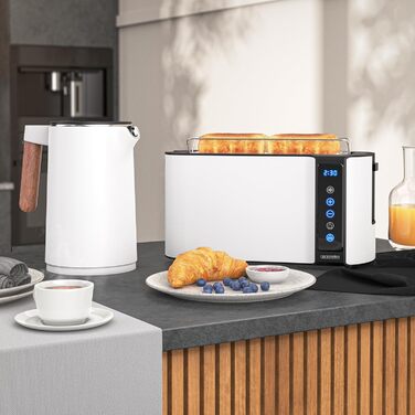 Набір Arendo: чайник з регулюванням температури та тостер на 4 тости з підігрівом - нержавіюча сталь, білий матовий