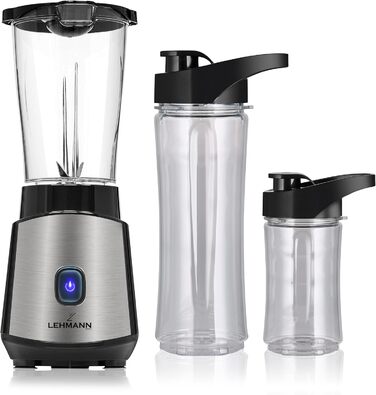LEHMANN 1200W Stand Mixer & Smoothie Maker - Portable Blender with 2 Bottles (570ml & 400ml), Easy to Clean, 4-Blade System, Mini Blender for Juices, Shakes & Protein Shakes