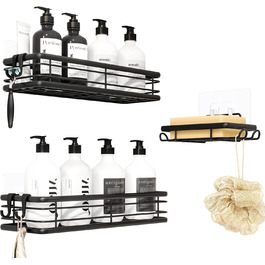 Набір душових полок Kitsure (3 шт.) без свердління, нержавіюча сталь, чорний, для зберігання аксесуарів у ванній кімнаті