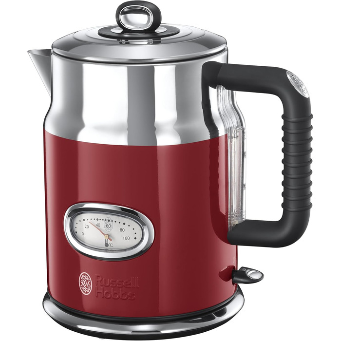 Тостер Russell Hobbs Retro з нержавіючої сталі [для 2 тостів] з підігрівачем для бургерів, 6 рівнів підсмажування, функція розморожування та підігріву, 1300 Вт, Vintage 21680-56