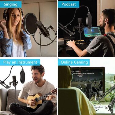 Мікрофон конденсаторний Diealles Shine для запису, подкастів та стрімінгу. Комплект з кріпленням, штативом та поп-фільтром. 192KHz/24 Bit