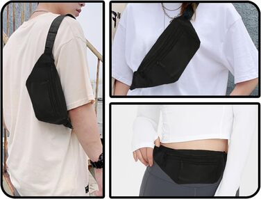 Чоловіча/Жіноча поясна сумка на пояс, шкіряна, водонепроникна, для спорту, подорожей та активного відпочинку (чорна)