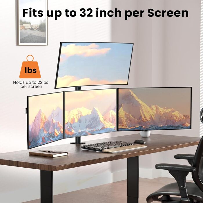 Тримач для моніторів на 4 екрани 17'-32' - підставка для LED/LCD моніторів, регульована висота, VESA 75/100, чорний, 32 дюйми