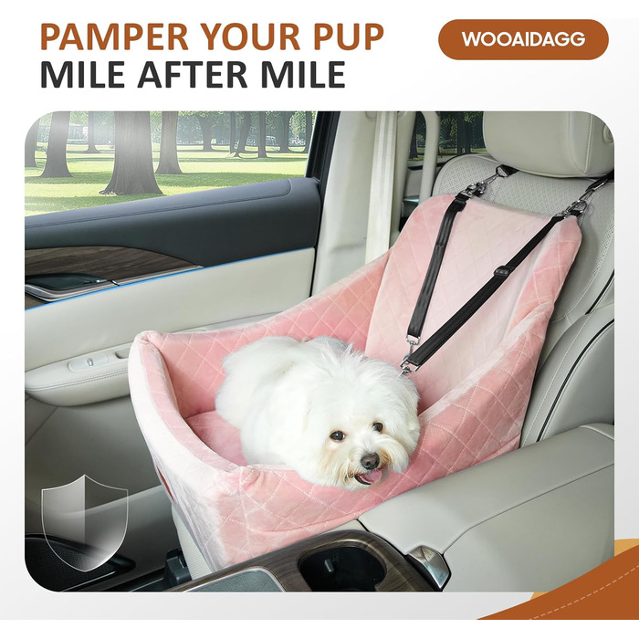 Автокрісло для собак середніх порід, переноска для тварин у машину з кріпленням ременем безпеки, знімна та пральна, регульовані ремені, 3 ремені (Чорний) (Рожевий, М)