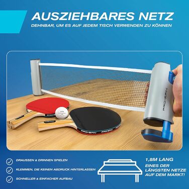 PRO SPIN Table Tennis Set with Net - Mobile Table Tennis Net, 3-Star Table Tennis Balls, Case & Paddles | Perfect Gift Set for 4 Players