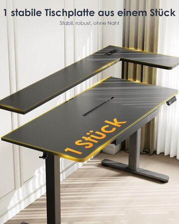 Регульований стіл OffiGo 120x60/135x60, електричний, з L-подновою для монітора, з висувною шухлядою, USB, чорний