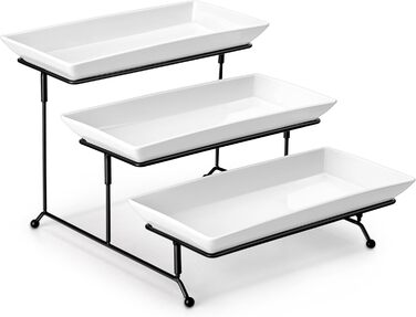 MALACASA 3-Tier Porcelain Serving Platter with Folding Sturdy Stand, for Party Entertaining Food Display, Fruit Dessert, Cupcakes, White, 30.5x15.3cm