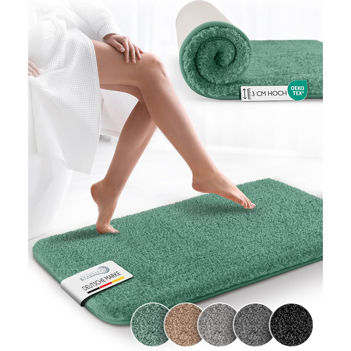 Beautissu Non-Slip Bath Mat - 120x70 cm - Plush Shaggy Bathroom Rug - Washable, Soft & Absorbent - Grey Bath Mat for Shower & Bathtub