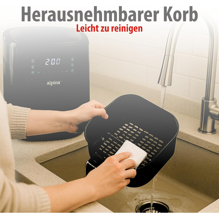 Фритюрниця Alpina Heißluft XXL (6л) з цифровим дисплеєм: для 4-6 осіб, 80-200°C, таймер до 2 годин, 1800W