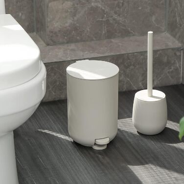 GAHEFY Badset Badezimmer Zubehör Set Beige, Badausstattung Sets Deko, 5-teiliges Bad Set - Seifenspender, Zahnbürstenhalter, Schminktablett, Klobürste und Mülleimer Set für Bad (Beige)