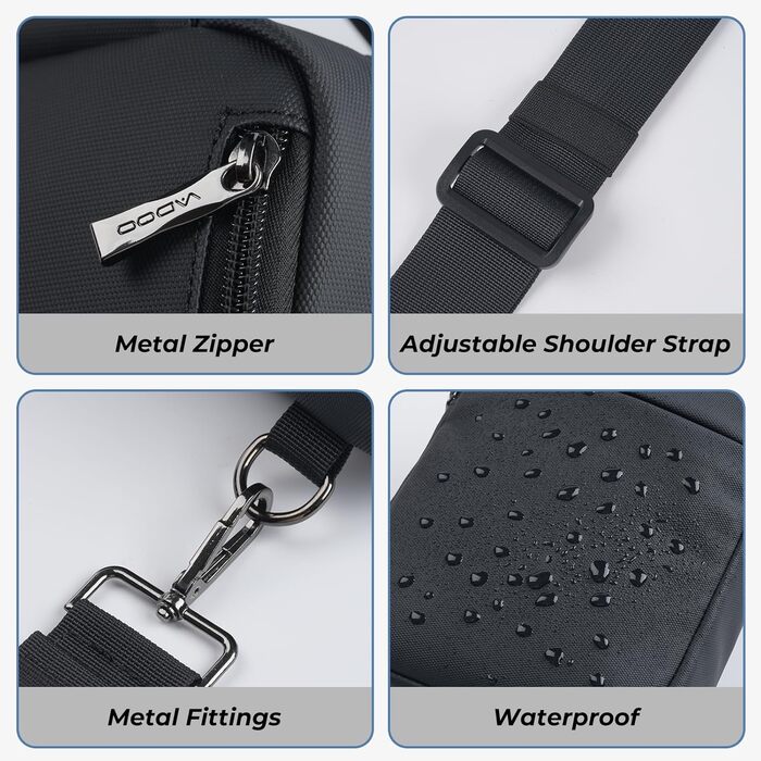 Сумка на груди Broadream: водонепроникна нагрудна сумка, чорна - для чоловіків та жінок, RFID-захист, для спорту та туризму