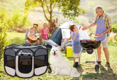 Клітка-манеж для тварин XhuangTech: собаки, коти, цуценята, 80x80x58,4 см, м'який матеріал, портативна, складана, для дому та вулиці, сірий та бежевий