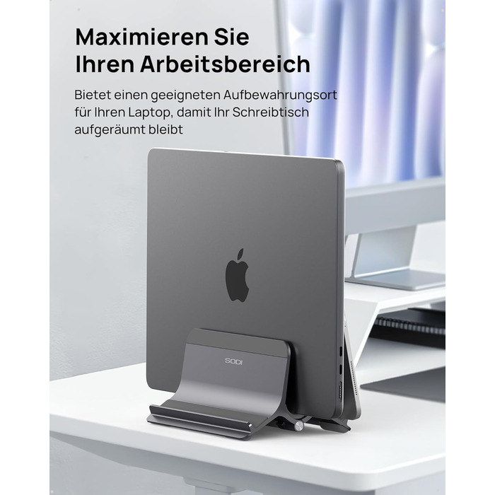 Підставка для ноутбука SODI вертикальна, автоматична, з алюмінію, для MacBook Pro/Air, ноутбуків, планшетів, телефонів (сіра)