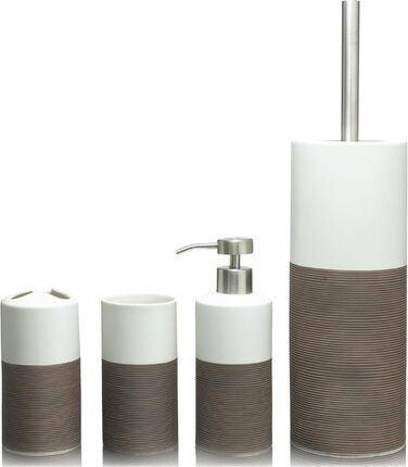 Дозатор для мила Sealskin Doppio, з натурального порцеляни, без свердління, для ванної кімнати та кухні, ручне розпису (Колір: Коричневий, Одинарний)