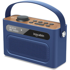 Inscabin M60: Портативне DAB/DAB+ FM-радіо з Bluetooth, подвійними динаміками та будильником (блакитний)