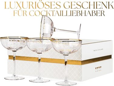 Набір з 4 склянок GLASSIQUE CADEAU Prestige для Еспресо Мартіні, дайкірі, коктейлів та шампанського. 150 мл, з золотим обідком, грановані, з довгим ніжкою.