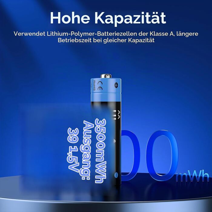 Набір літієвих акумуляторів Hixon AA 1.5V 3500mWh (8 шт) з LCD-зарядним пристроєм на 4 слоти, чорний