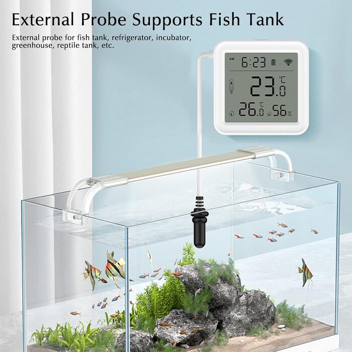 eMylo Thermometer Indoor/Outdoor, Hygrometer Wi-Fi App Alert, Data Export Freezer Aquarium Thermometer Digital for Refrigerator, Aquarium, Baby Room, Aquarium Accessories, White 5.6 * 5.6cm